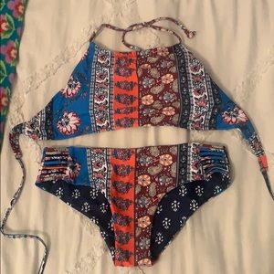 Reversible halter bikini top and bottom